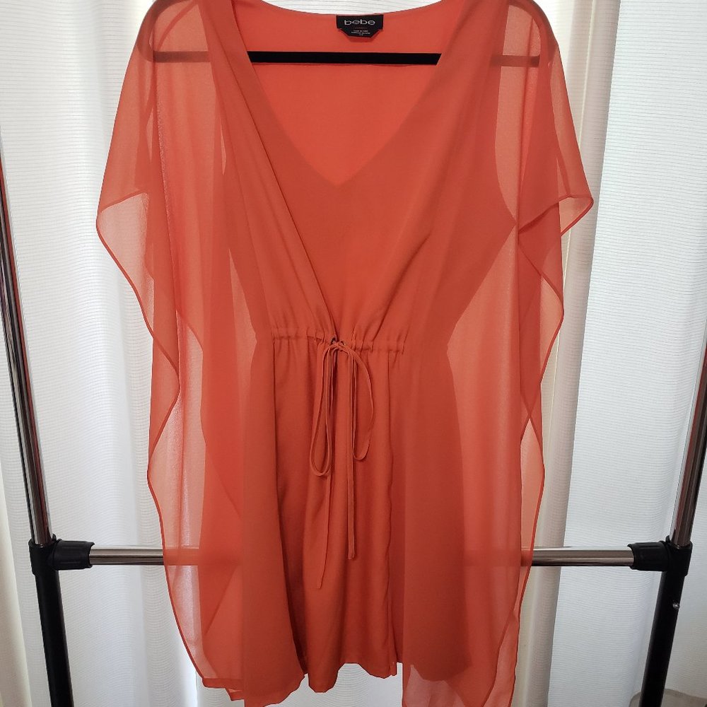 BEBE Orange Flowy Tie Waist Dress- Small